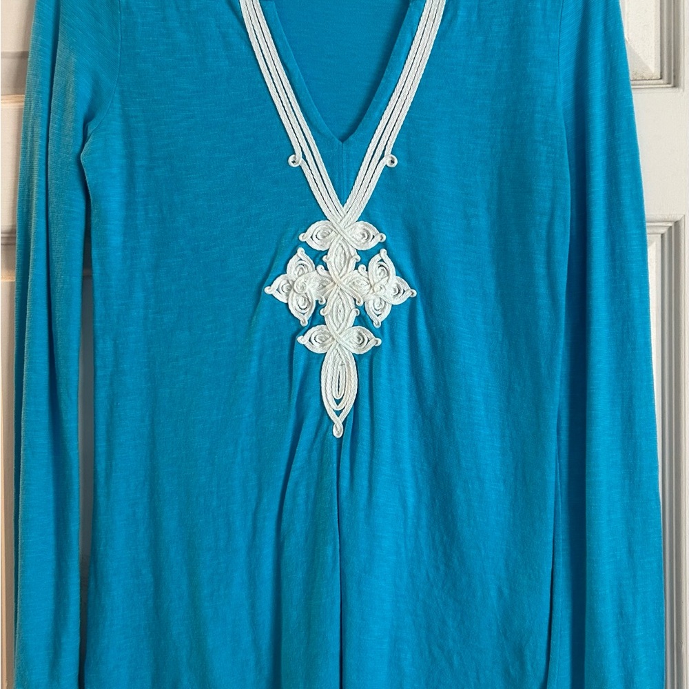 Lilly Pulitzer Turquoise Top with Pink Label